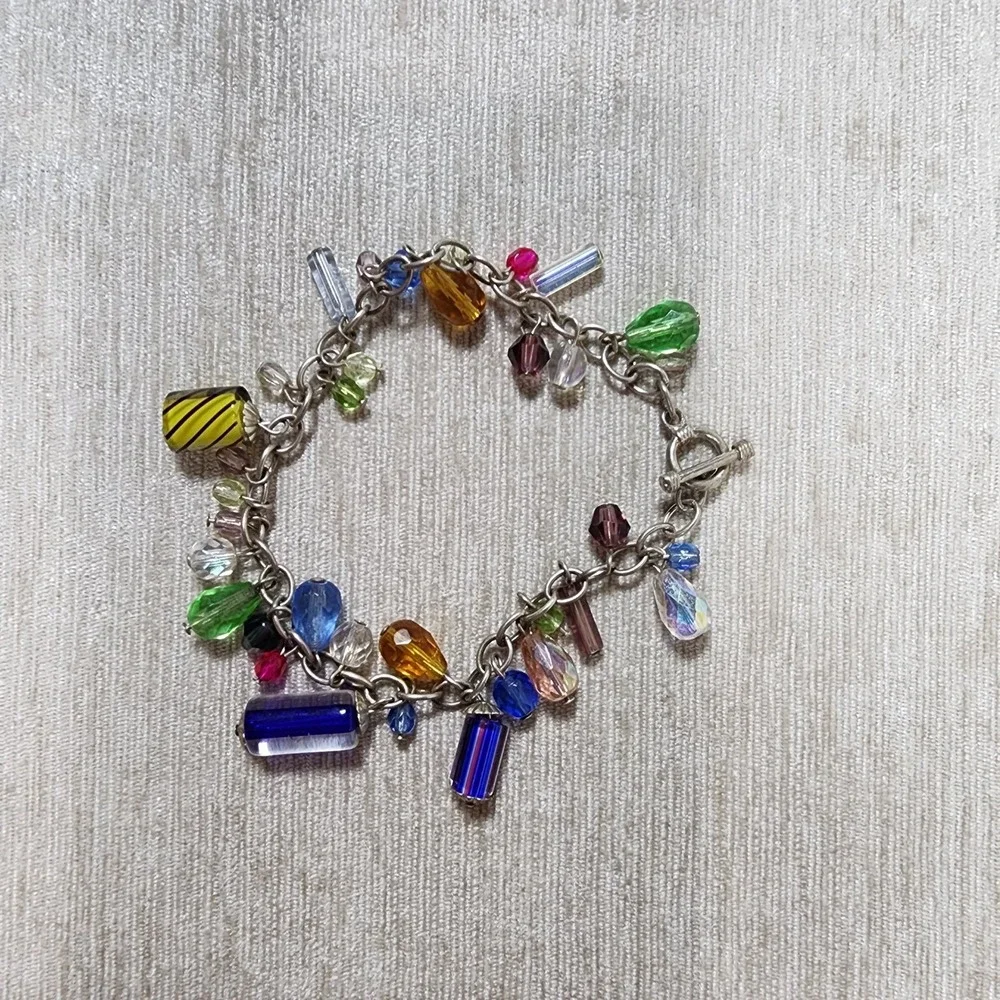 Colorful Glass Beaded Charm Bracelet Boho Fun Fairycore Trinket Jewelry 8 in